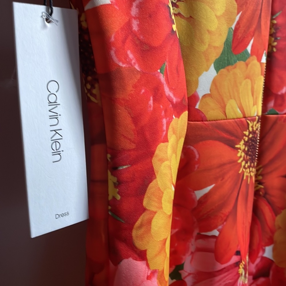 Calvin Klein Floral Print Midi Dress Summer Spring Fall Semi Formal Size 10 New - Picture 8 of 10